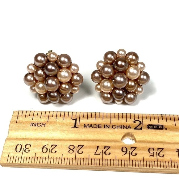 Japan Earrings Vintage Faux Pearl Beads Clips Clip Ons Marked - Picture 1 of 7